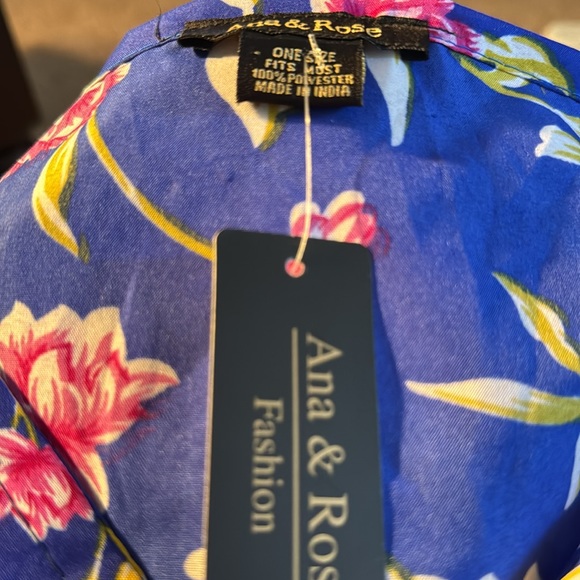NWT ANA & ROSE BLUE/PINK/YELLOW FLORAL CAFTAN ONE SIZE - Picture 2 of 7